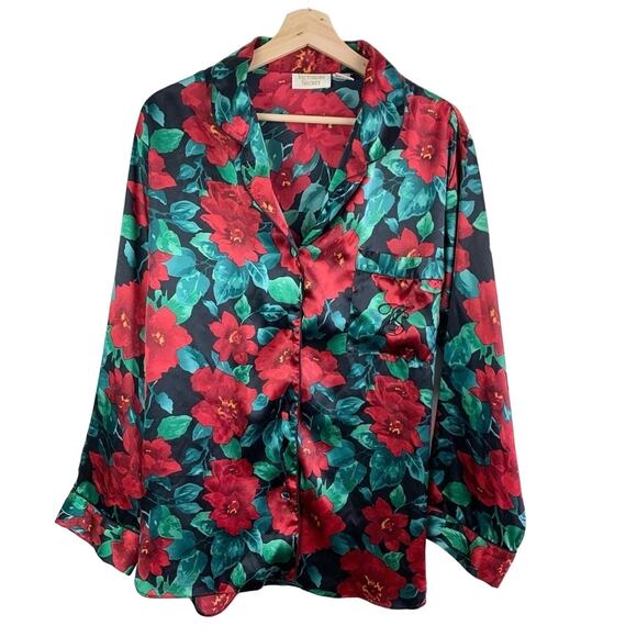 Vintage Victoria’s Secret Gold Label Button Down Floral Satin Pajama Top M - Picture 1 of 7